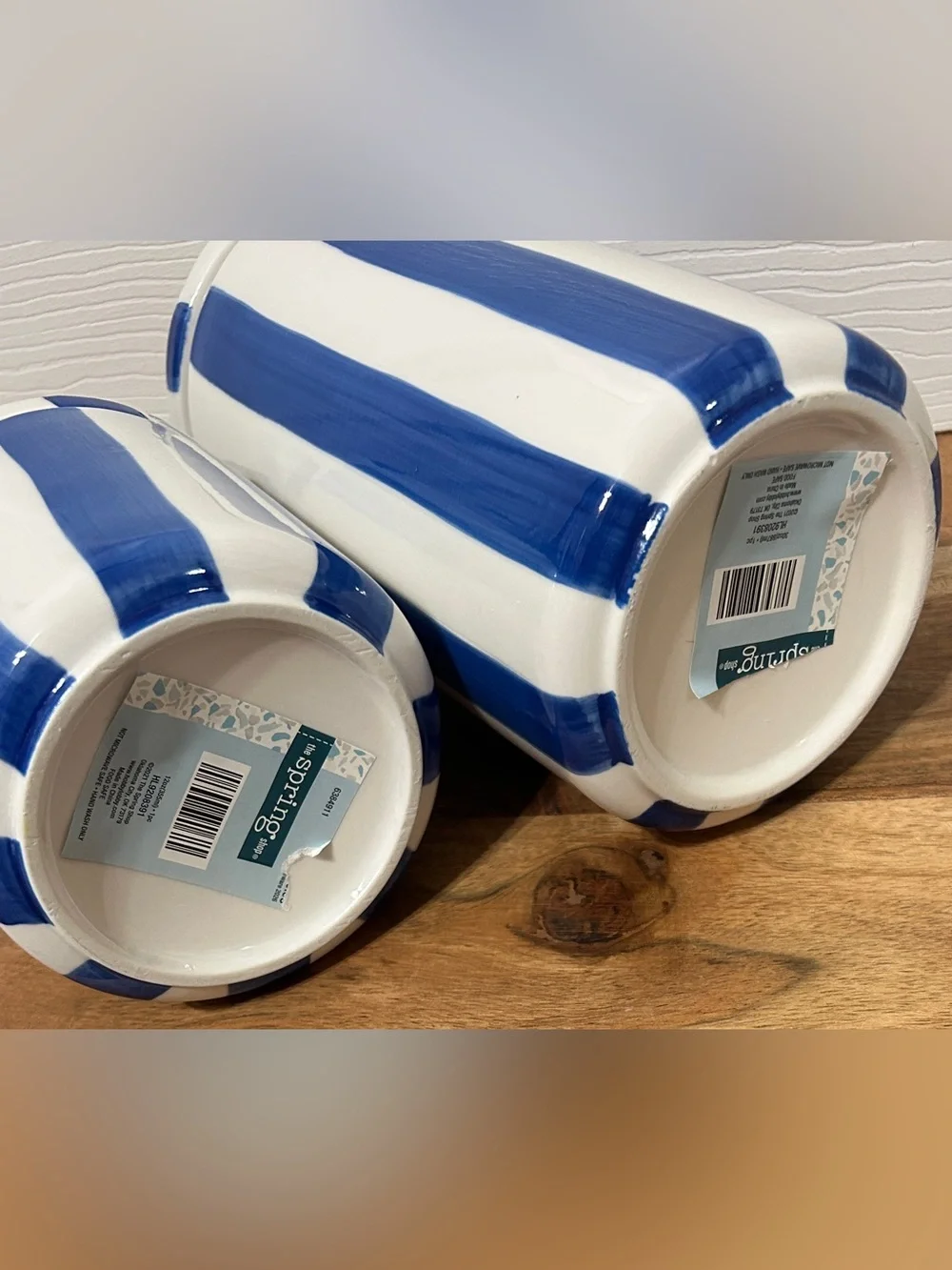 Hobby Lobby 2 Lemon Ceramic Canisters With Lid Blue Stripe Candy Cookie Jar NEW